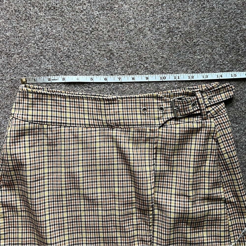 Bershka Wrap Style Mini Plaid‎ Academia Preppy Skirt Buckle Accent Tan Women’s L - Picture 5 of 11